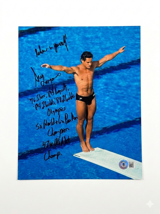 Greg Louganis Signed & Heavily Inscribed 8x10 USA Diving Photo