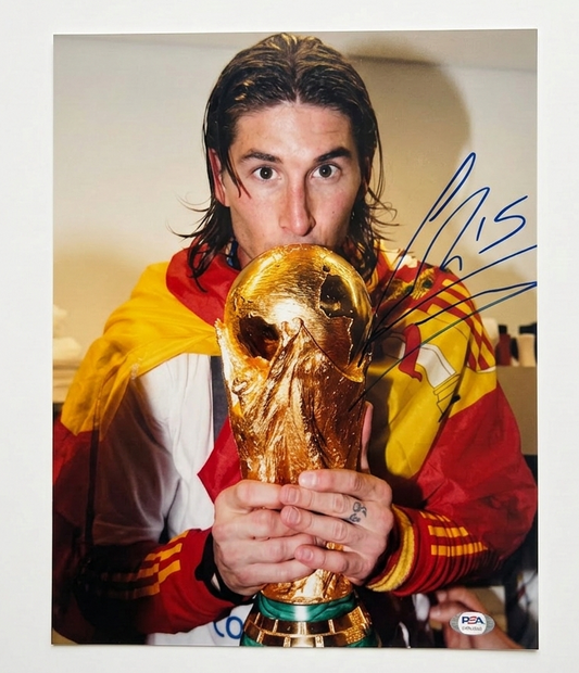 Sergio Ramos Signed 12x16 Photo w/ World Cup Trophy