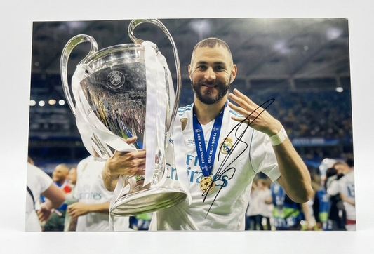 Karim Benzema Signed Real Madrid 12x8 Photo – 4x Champions League Celebration
