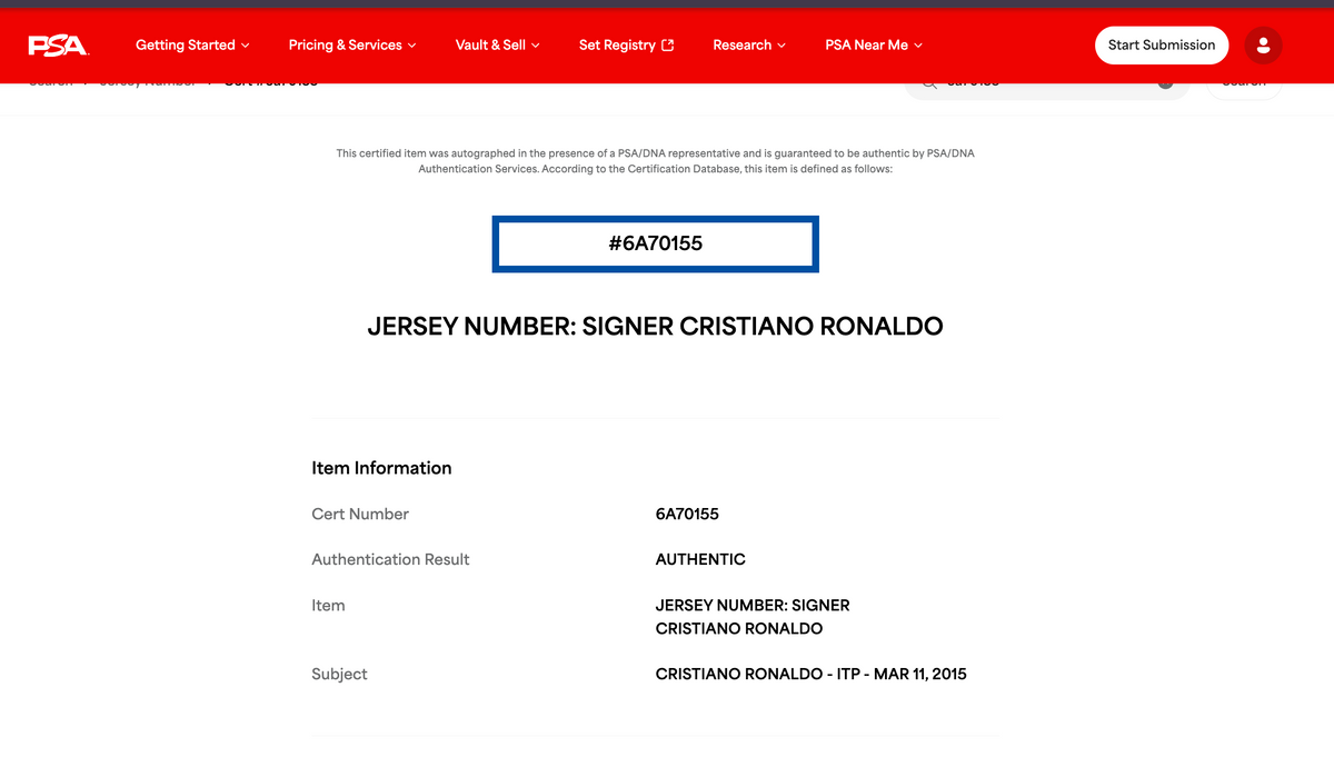 Cristiano Ronaldo Signed 2014 Portugal Jersey - PSA Witnessed
