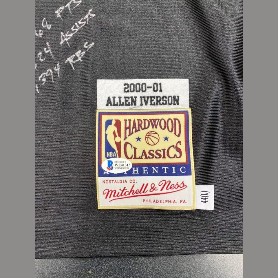Allen Iverson Signed and Inscribed Authentic Mitchell and Ness 76ers Jersey in Premium Silver Deco Paint