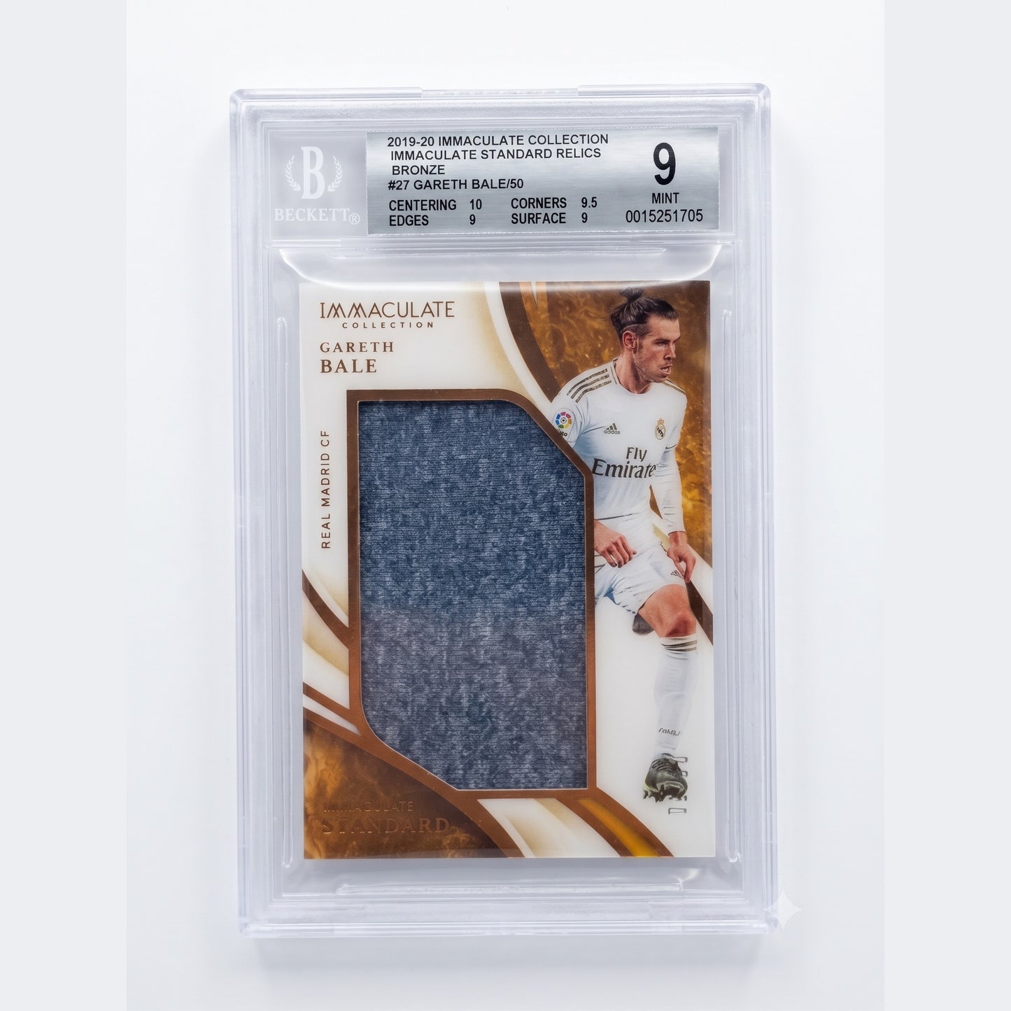 2019-20 Immaculate Collection Standard Relics Bronze #27 Gareth Bale /50 BGS 9