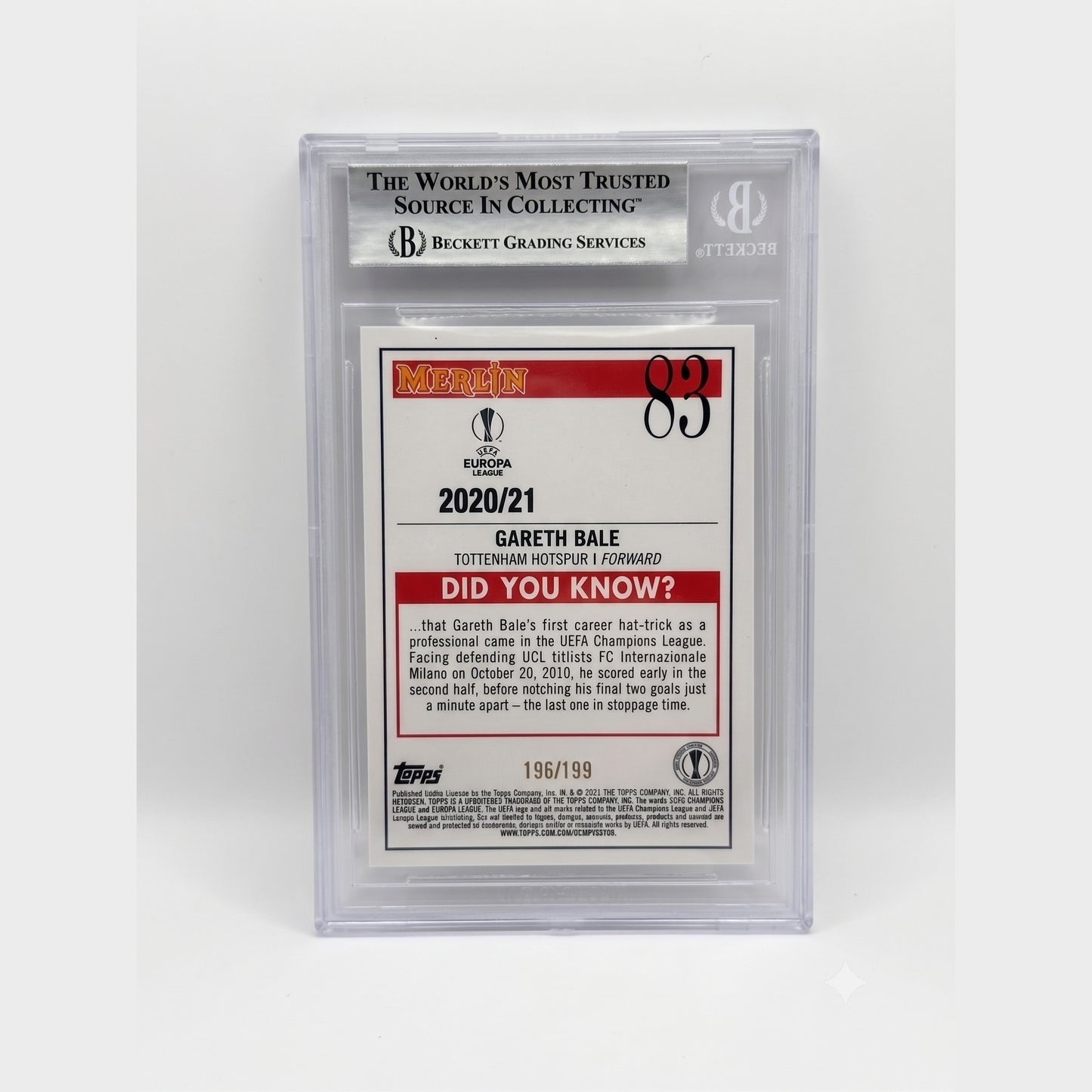 2020-21 Merlin UCL Aqua Refractors #83 Gareth Bale /199 BGS 6.5