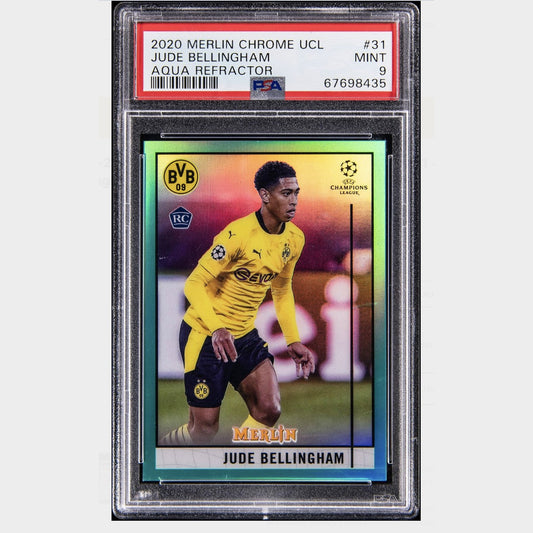 2020 Topps Merlin Chrome UEFA Champions League #31 Jude Bellingham Aqua Refractor PSA 9