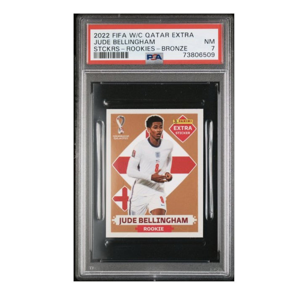 2022 FIFA World Cup Road to Qatar Extra Stickers Rookie Bronze Jude Bellingham Rookie Card PSA 7