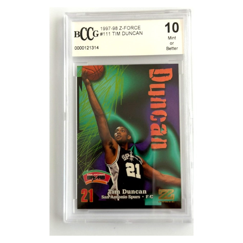 1997-98 SkyBox Z-Force Tim Duncan Rookie RC #111 BCCG 10 Mint Hall of Fame