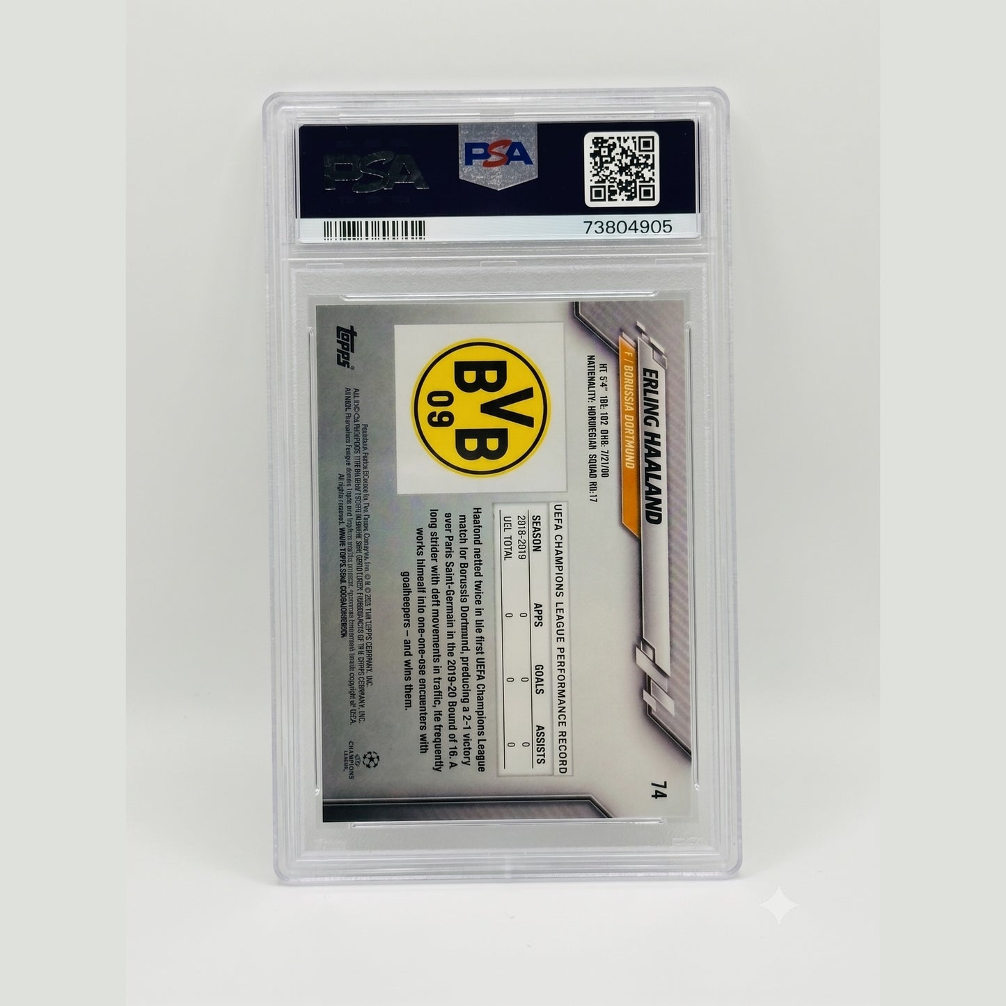 2019-20 Topps Chrome UCL #74 Erling Haaland PSA 10