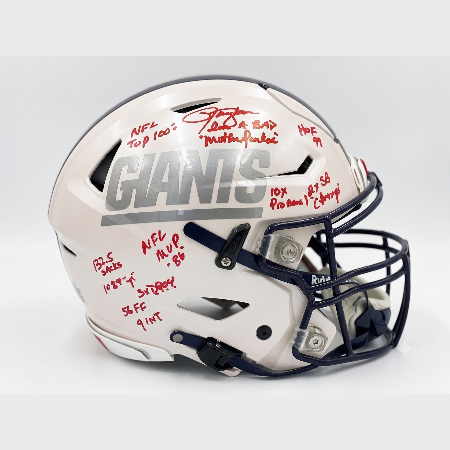 Lawrence Taylor Signed All Hand-Painted Giants Speed Flex Helmet with 11 Inscriptions