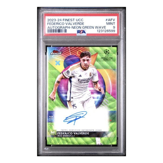 2023-24 Topps Finest UEFA Club Competitions #A-FV Federico Valverde Autograph Neon Green Wave Refractor /99 PSA 9
