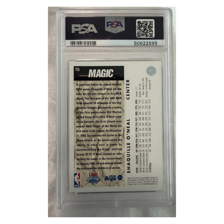 1992-93 Upper Deck #1B Shaquille O'Neal Trade Card Rookie PSA 9 - reverse