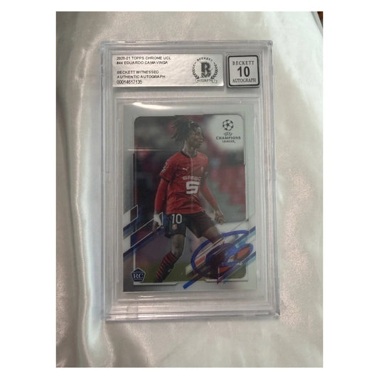 2020-21 Topps Chrome UEFA Champions League #44 Eduardo Camavinga Rookie Autograph - Beckett Witnessed, Auto 10