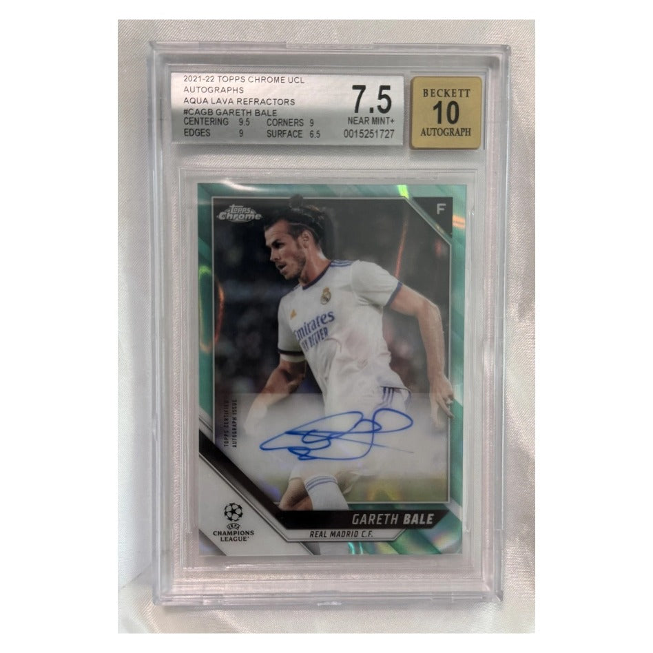 2021-22 Topps Chrome UEFA Champions League #CA-GB Gareth Bale Aqua Lava Refractor Autograph /199 BGS 7.5 (Auto 10)