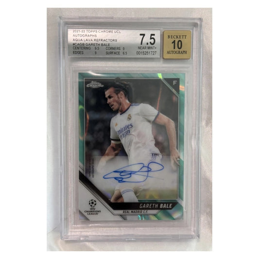 2021-22 Topps Chrome UEFA Champions League #CA-GB Gareth Bale Aqua Lava Refractor Autograph /199 BGS 7.5 (Auto 10)