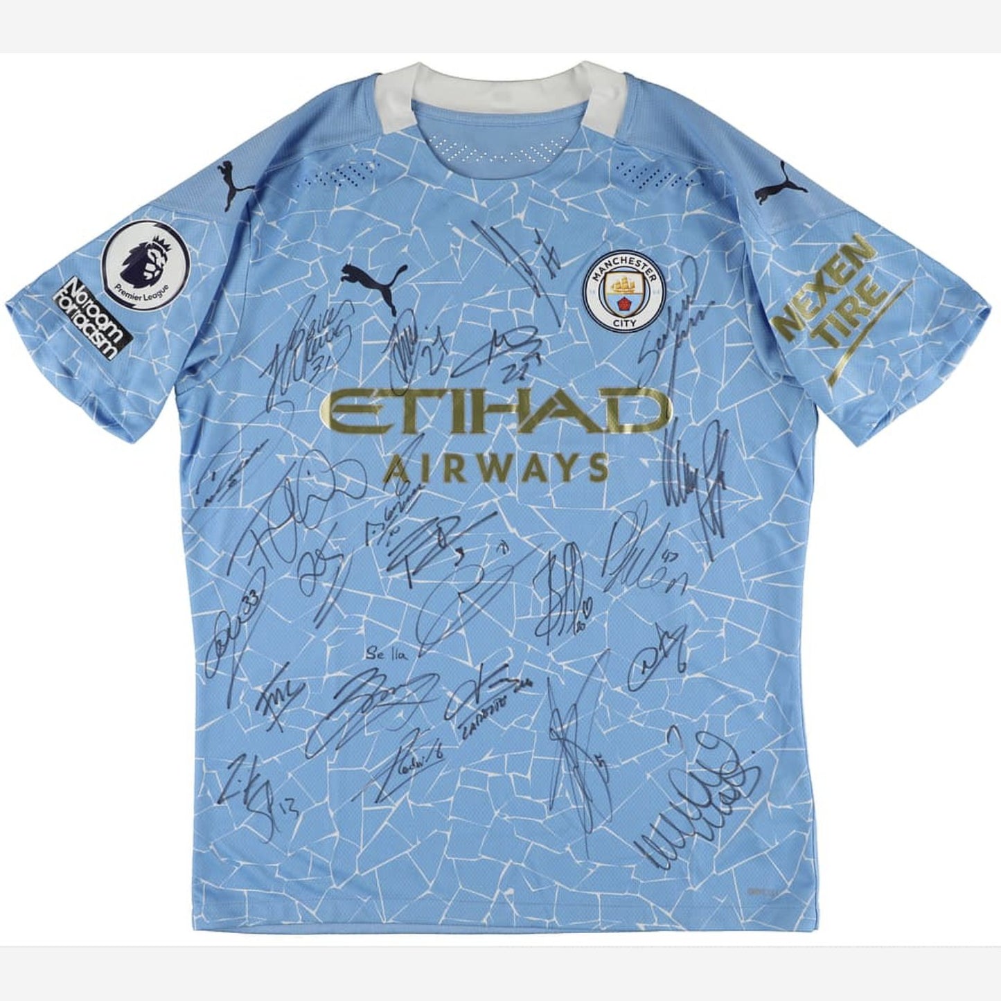 Benjamin Mendy Player-Worn, Team-Signed Manchester City FC Jersey (22 Signatures) - Featuring Kevin De Bruyne, Rodri, Bernardo Silva, Ederson - Benjamin Mendy LOP, Beckett LOA