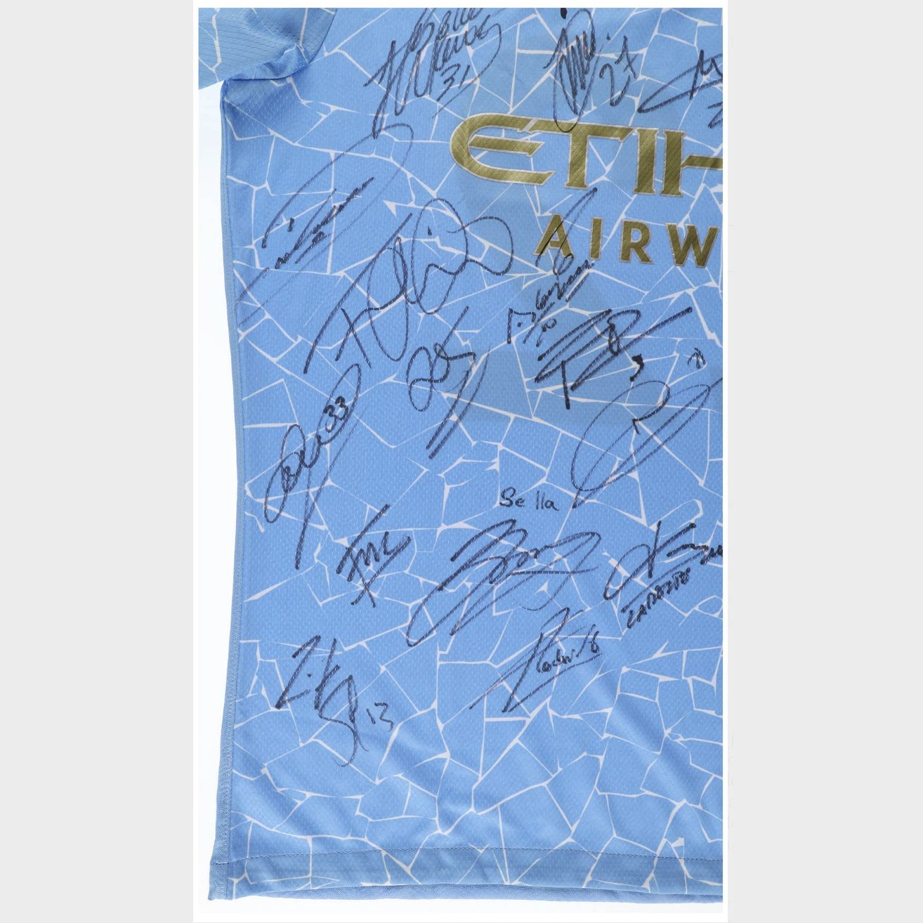 Benjamin Mendy Player-Worn, Team-Signed Manchester City FC Jersey (22 Signatures) - Featuring Kevin De Bruyne, Rodri, Bernardo Silva, Ederson - Benjamin Mendy LOP, Beckett LOA