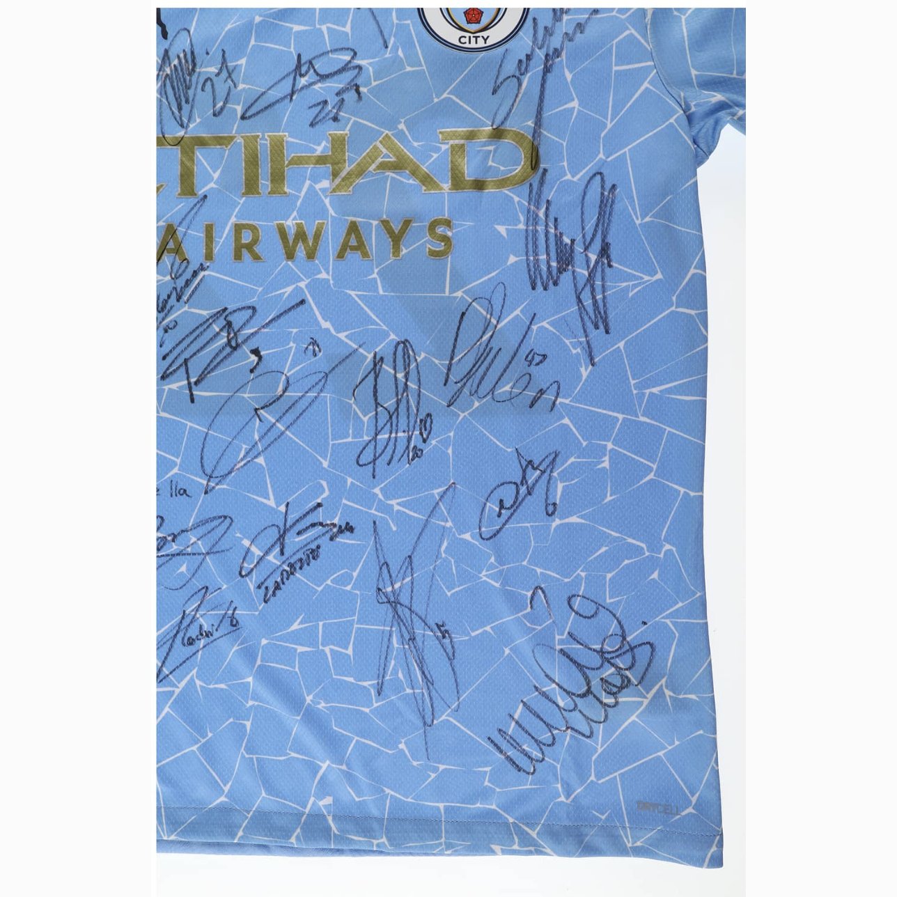 Benjamin Mendy Player-Worn, Team-Signed Manchester City FC Jersey (22 Signatures) - Featuring Kevin De Bruyne, Rodri, Bernardo Silva, Ederson - Benjamin Mendy LOP, Beckett LOA
