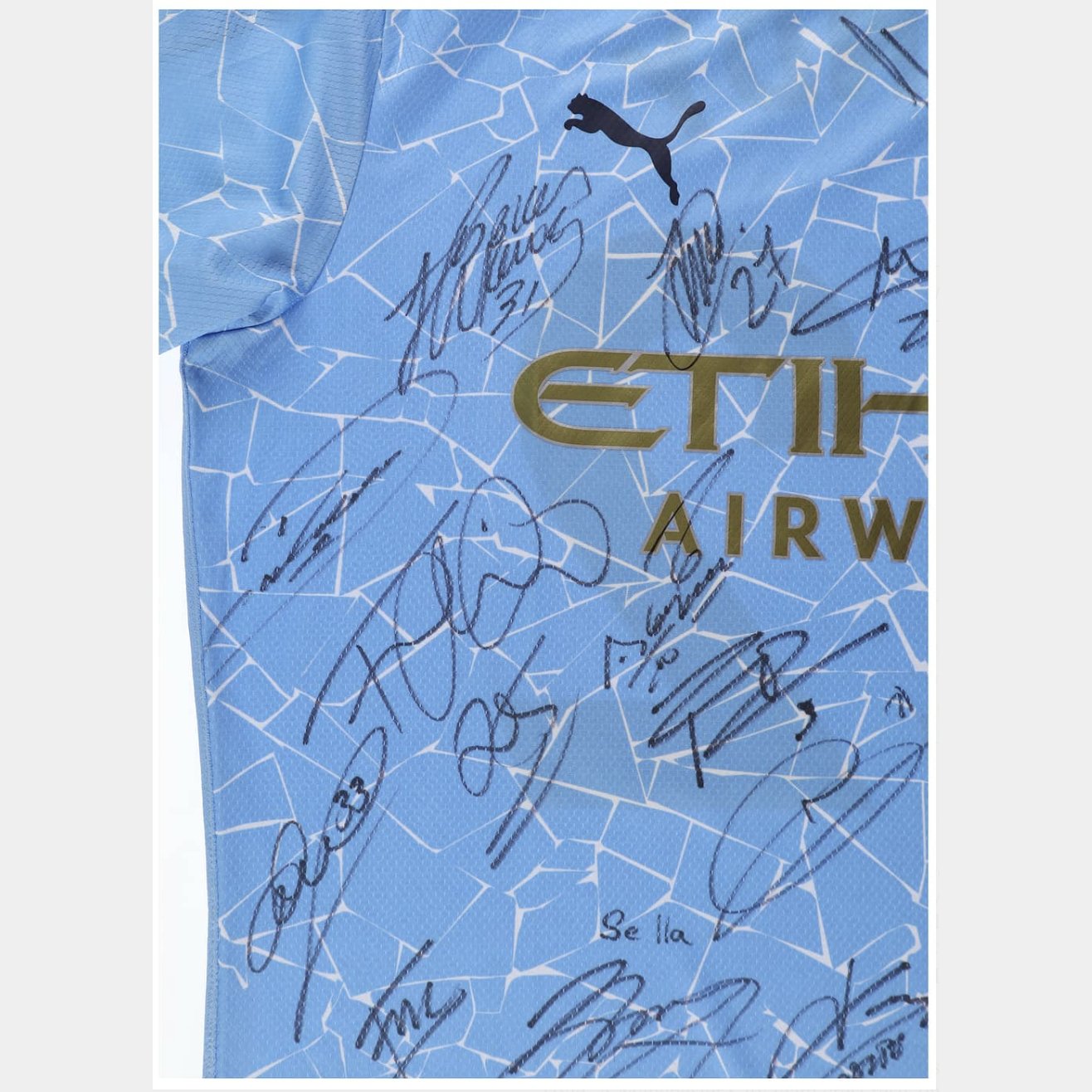 Benjamin Mendy Player-Worn, Team-Signed Manchester City FC Jersey (22 Signatures) - Featuring Kevin De Bruyne, Rodri, Bernardo Silva, Ederson - Benjamin Mendy LOP, Beckett LOA