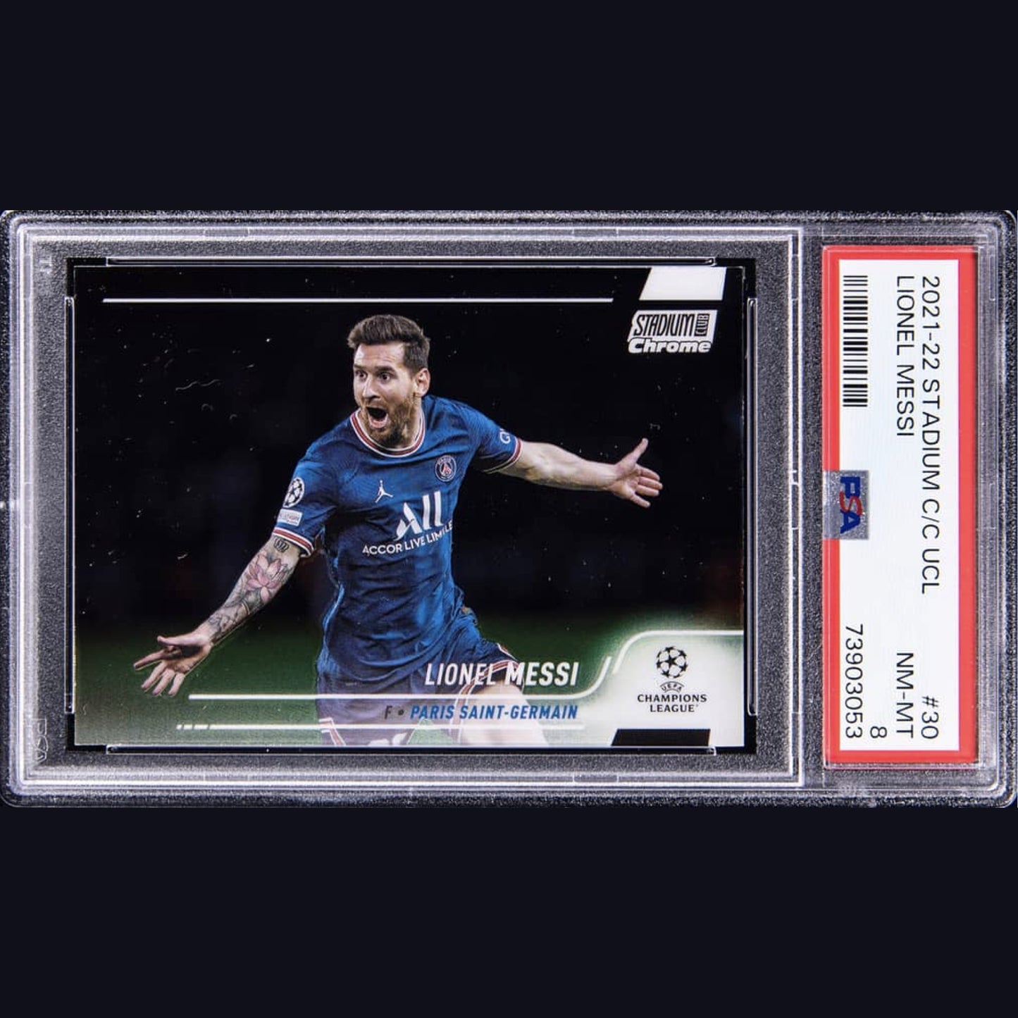 2021-22 Topps Stadium Club Chrome UEFA Champions League #30 Lionel Messi - PSA NM-MT 8