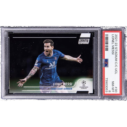 2021-22 Topps Stadium Club Chrome UEFA Champions League #30 Lionel Messi - PSA NM-MT 8
