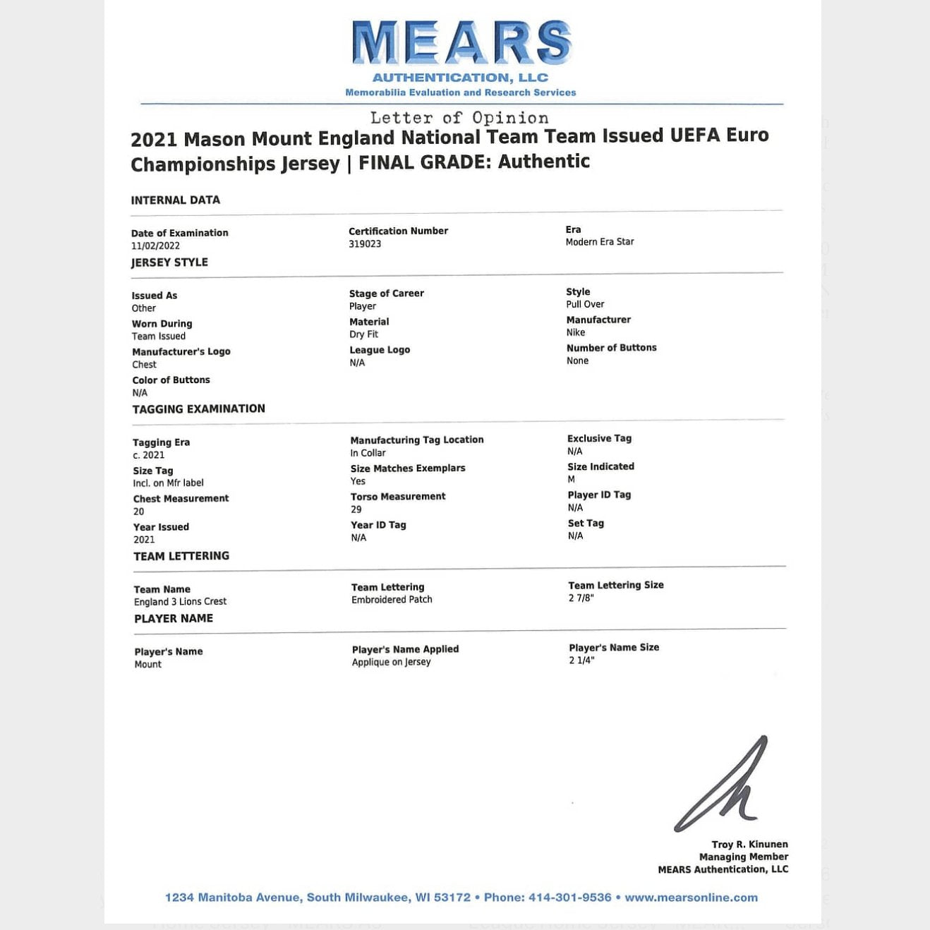 Mason Mount Team-Issued White England National Team EURO 2020 Jersey vs. Croatia – MEARS Authenticated