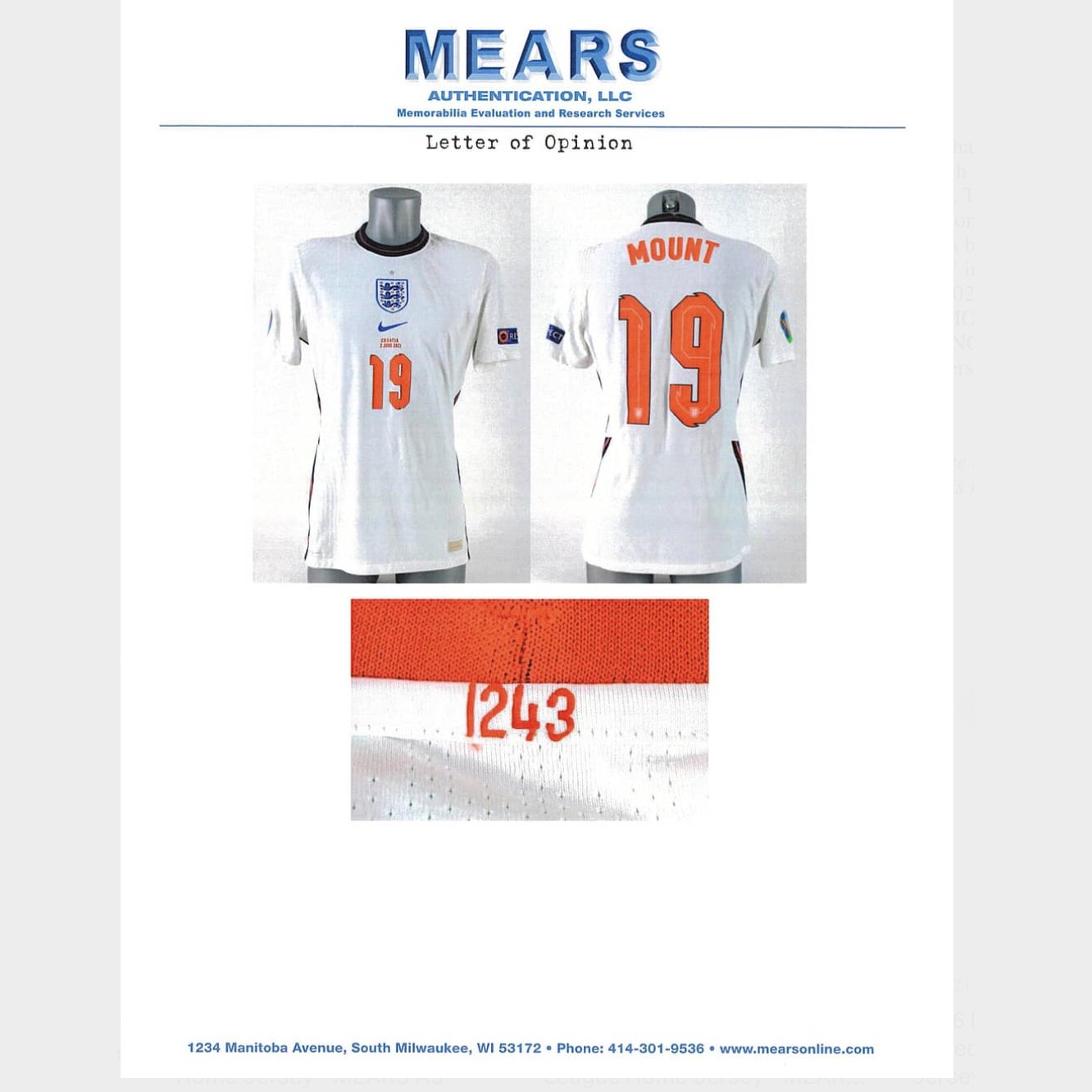 Mason Mount Team-Issued White England National Team EURO 2020 Jersey vs. Croatia – MEARS Authenticated