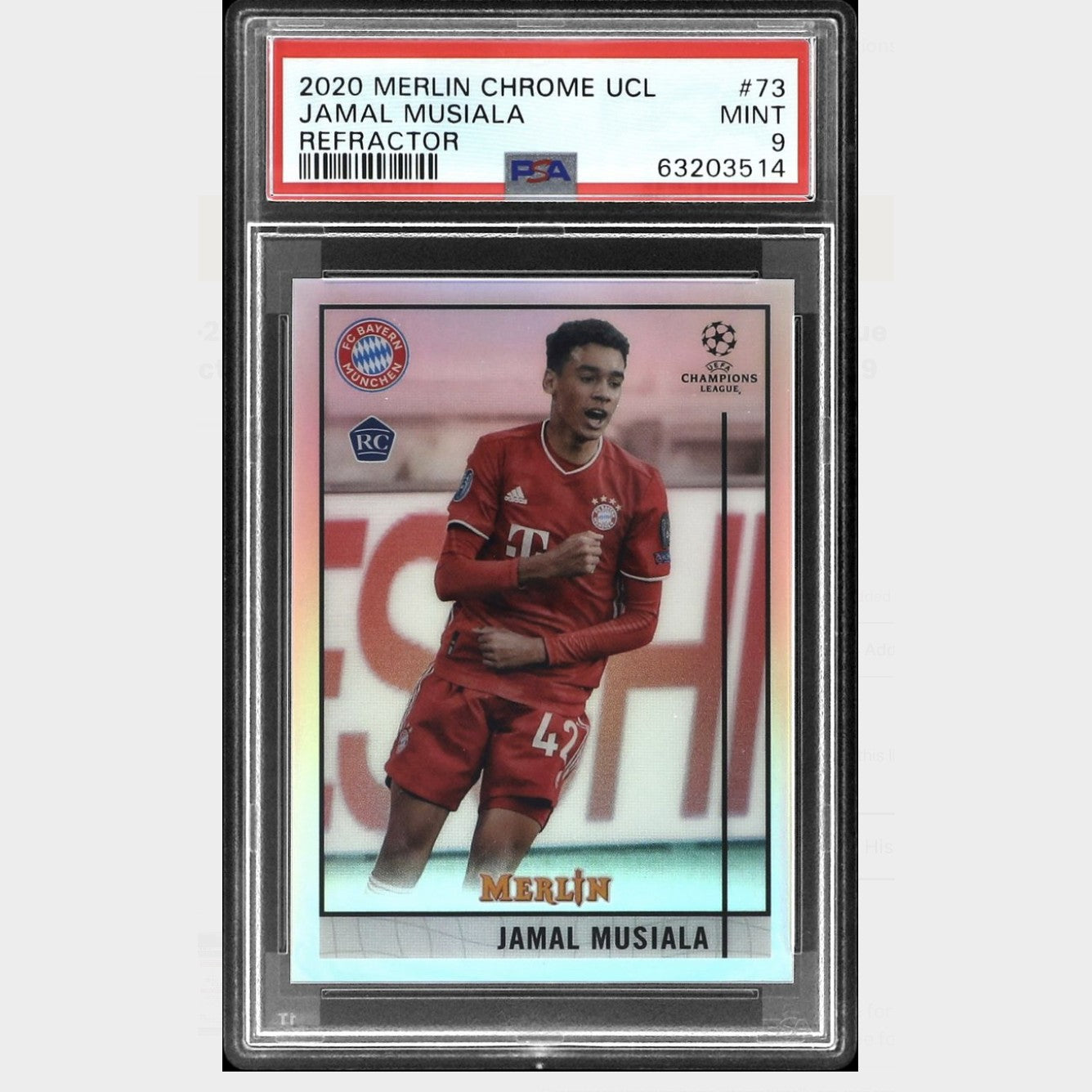 2020 Topps Merlin Chrome UEFA Champions League #73 Jamal Musiala Refractor PSA 9