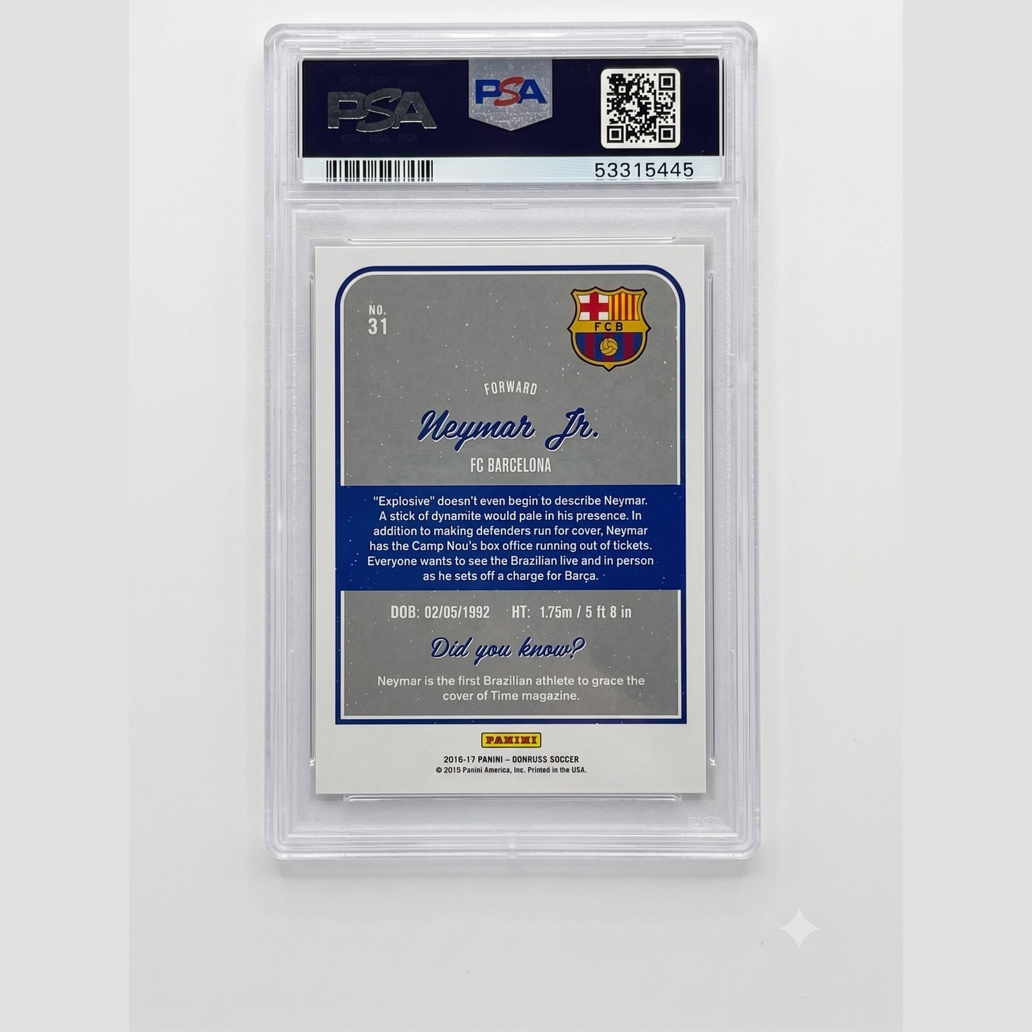 2016 Panini Donruss #31 Neymar Jr. PSA 10