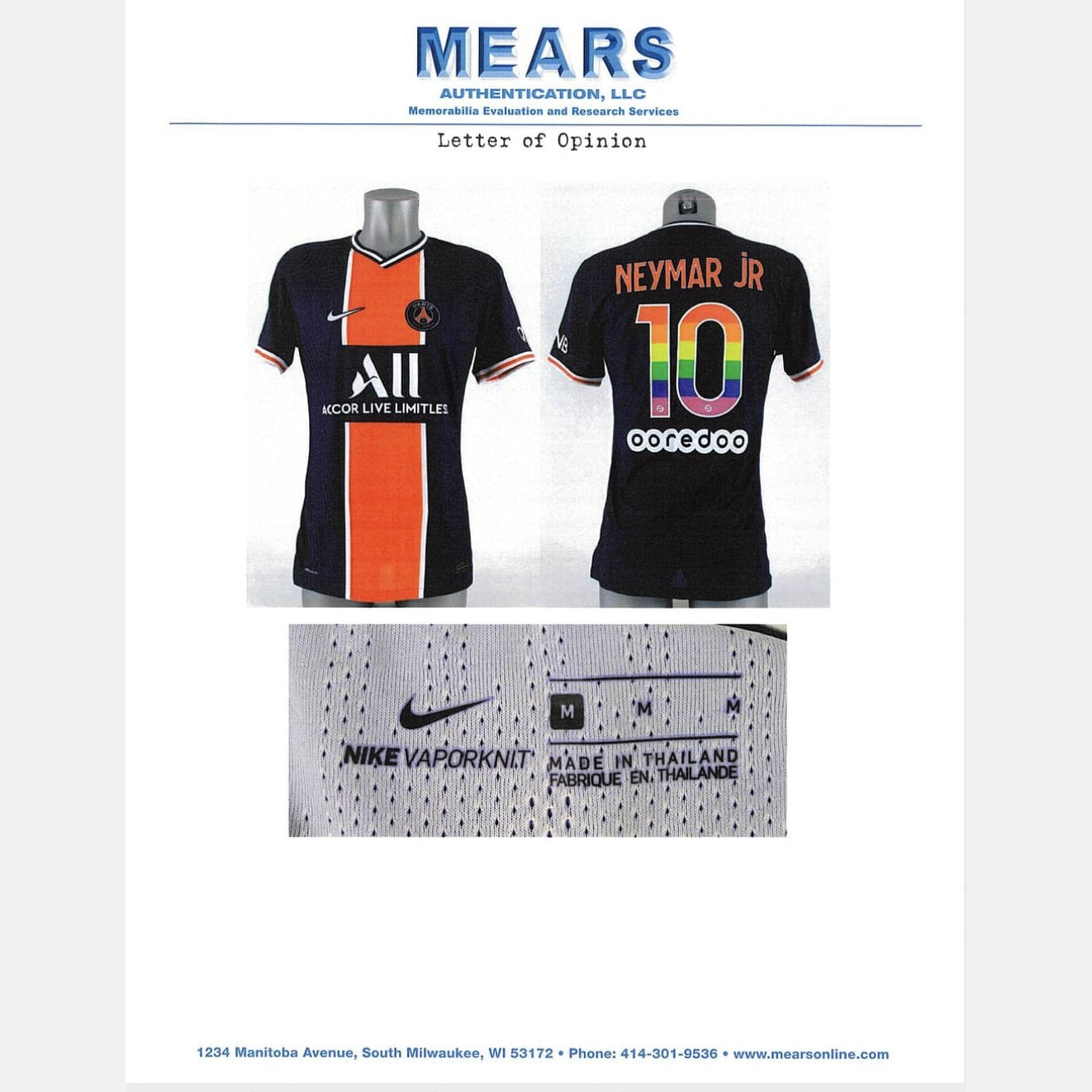 Neymar Jr. Team-Issued 2020-21 Paris Saint-Germain LGBT Number Jersey – MEARS Authenticated