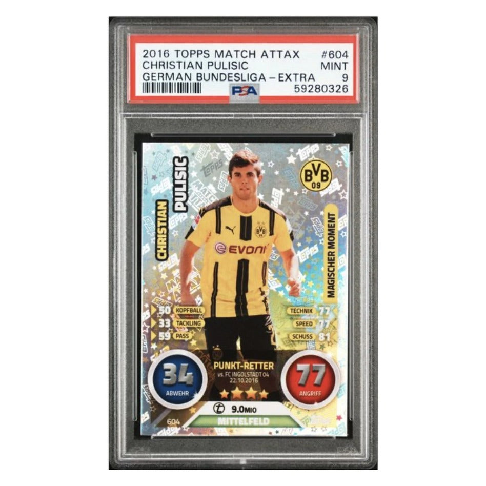 2016 Topps Match Attax Extra German Bundesliga #604 Christian Pulisic PSA 9 - 2-Card Duo Lot