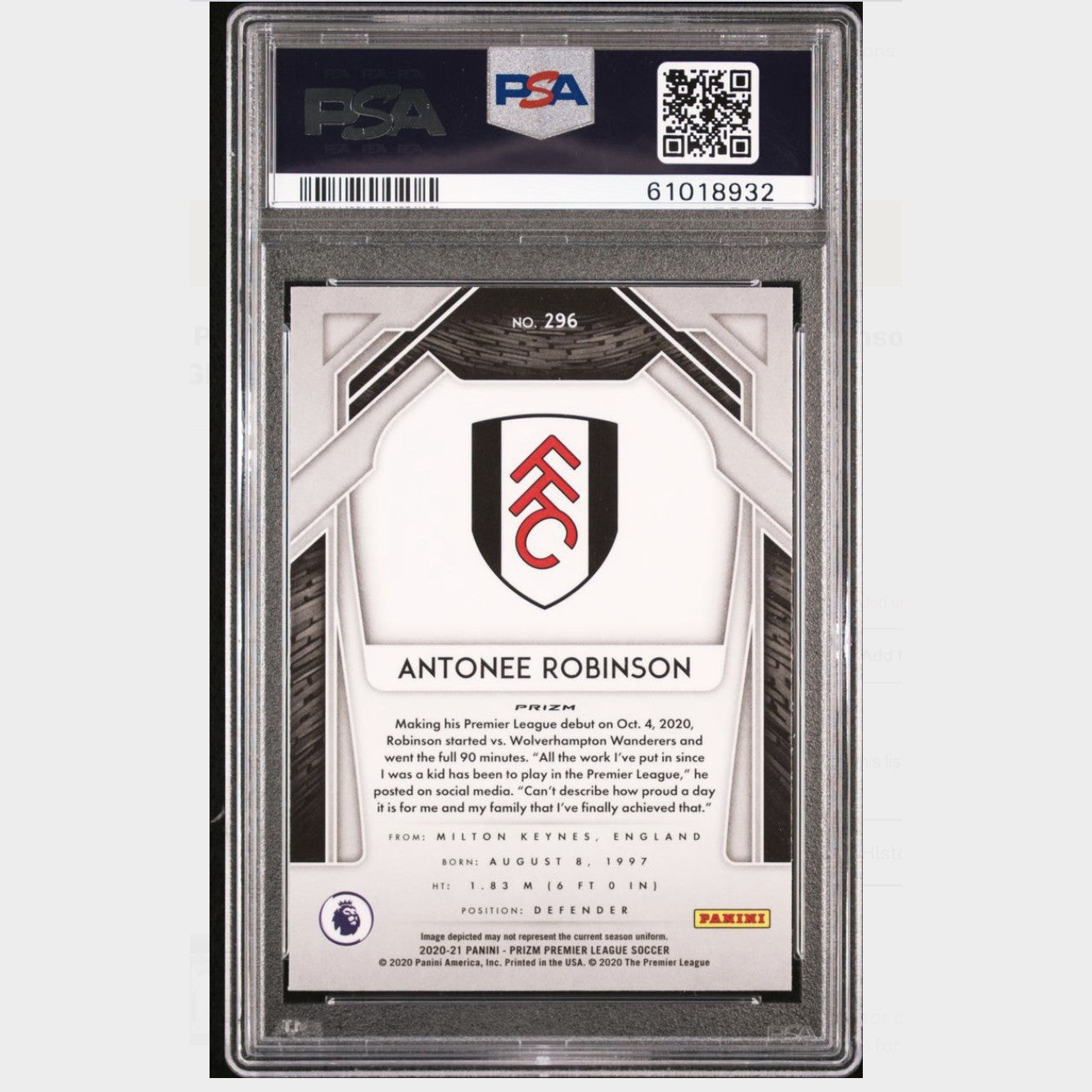 2020 Panini Prizm Premier League #296 Antonee Robinson Pink Wave PSA 10
