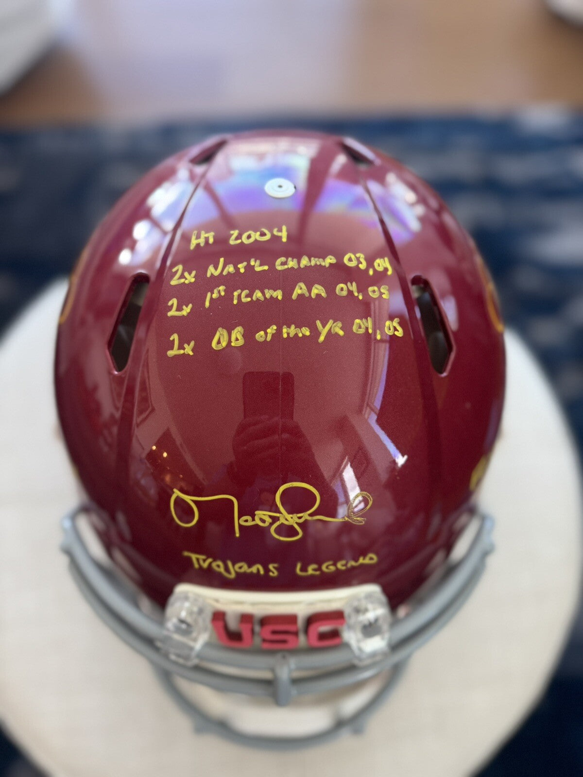 Authentic USC Trojans Speed Helmet Signed and Inscribed by Matt Leinart
