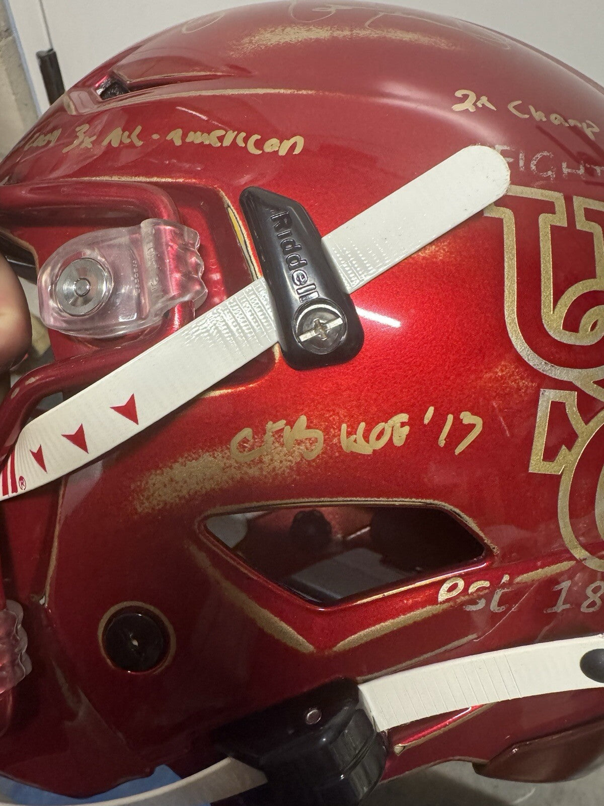 Custom Hand-Painted USC Trojans SpeedFlex Helmet with Multiple Inscriptions