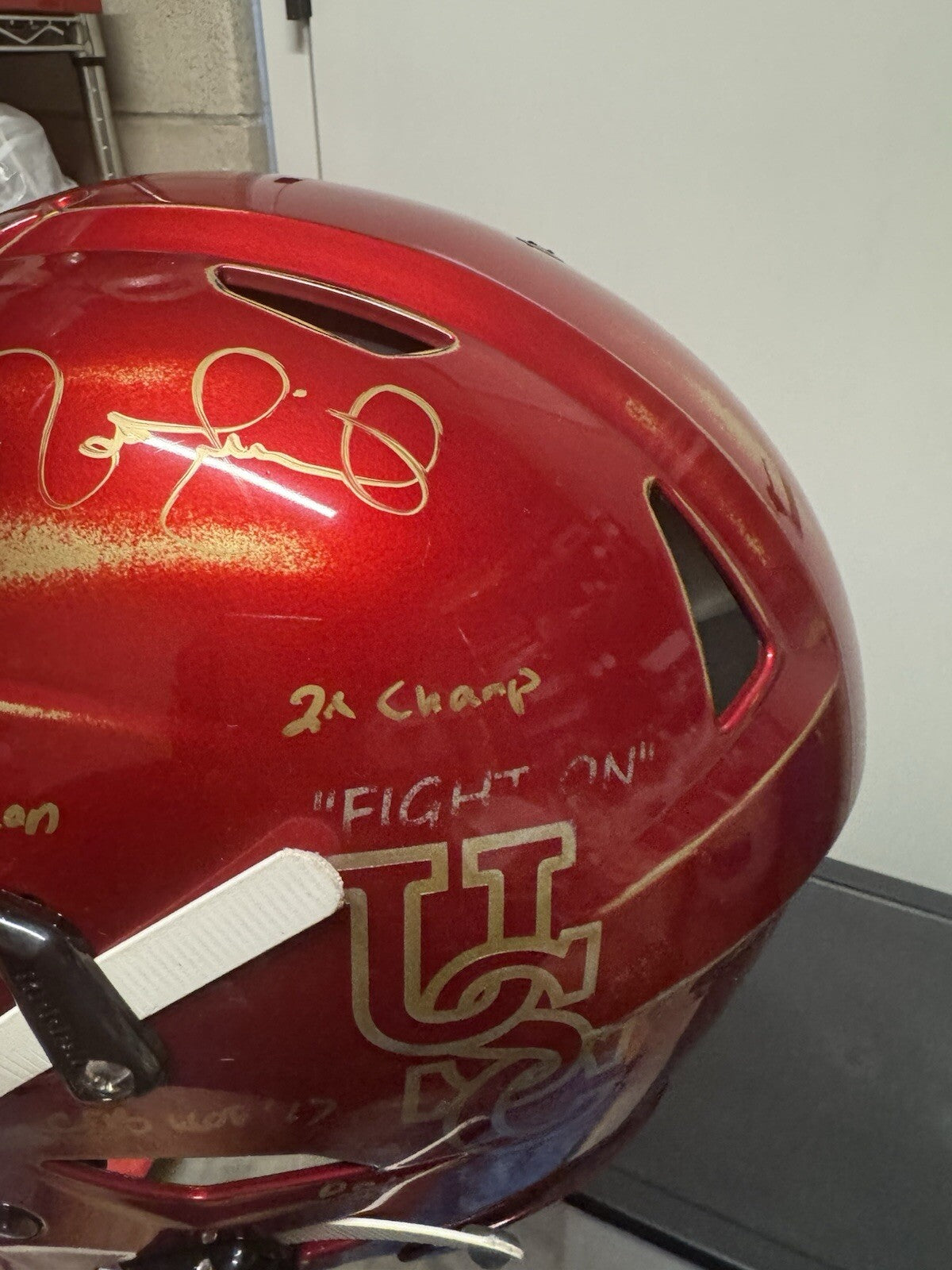 Custom Hand-Painted USC Trojans SpeedFlex Helmet with Multiple Inscriptions