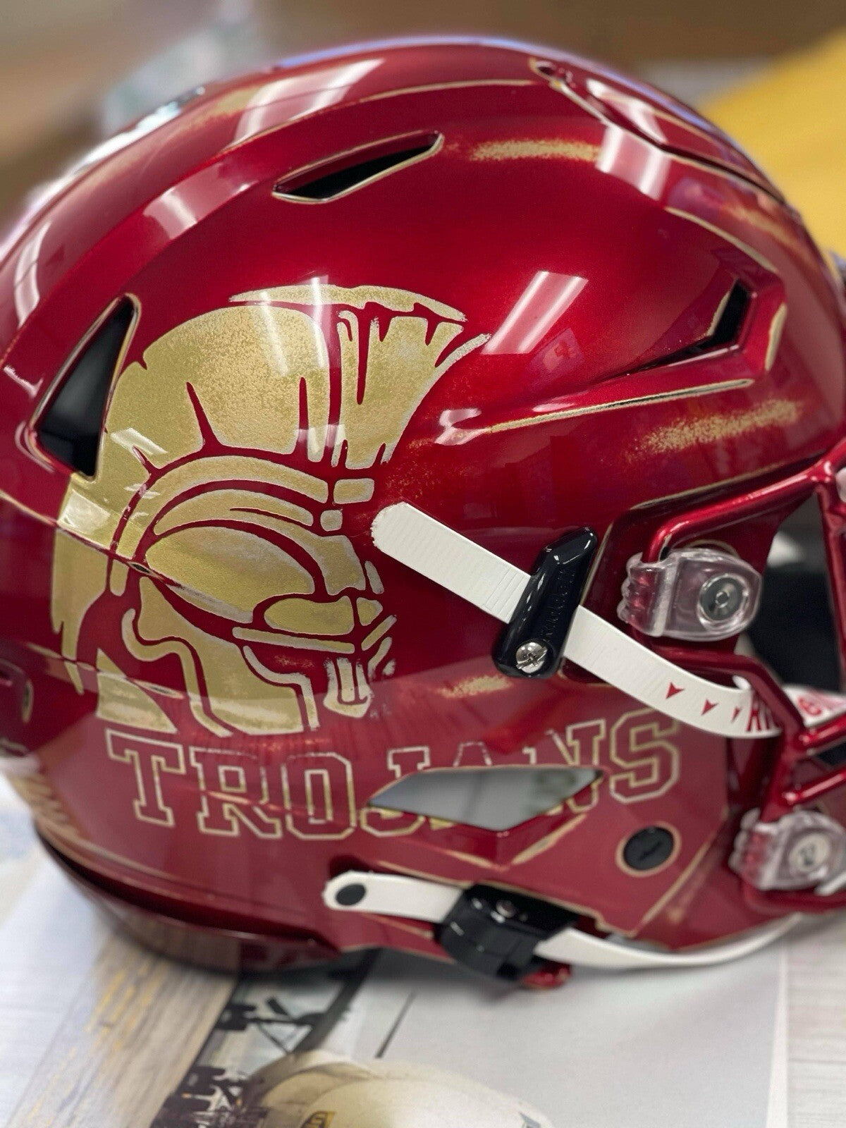 Custom Hand-Painted USC Trojans SpeedFlex Helmet with Multiple Inscriptions