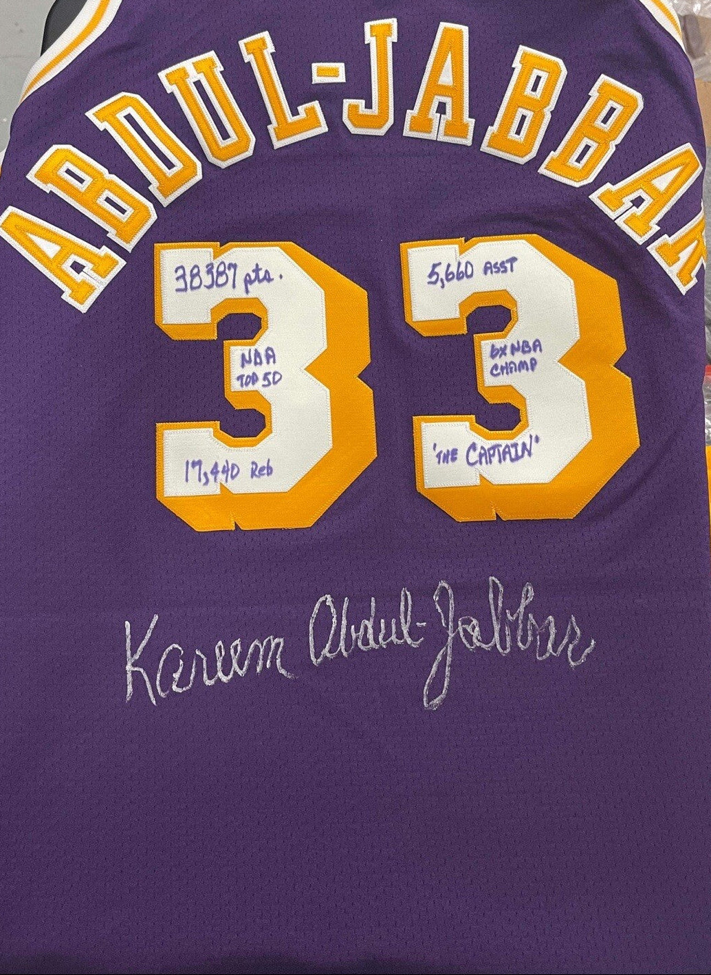Kareem Abdul Jabbar Signed/Inscribed Authentic Mitchell & Ness Lakers Jersey