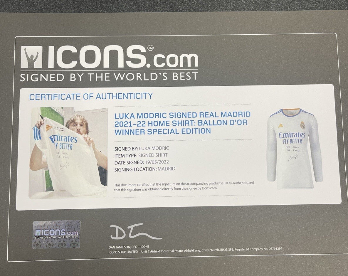 Luka Modrić Signed Real Madrid Jersey W/ “2018 Ballon d’Or Winner” Inscription