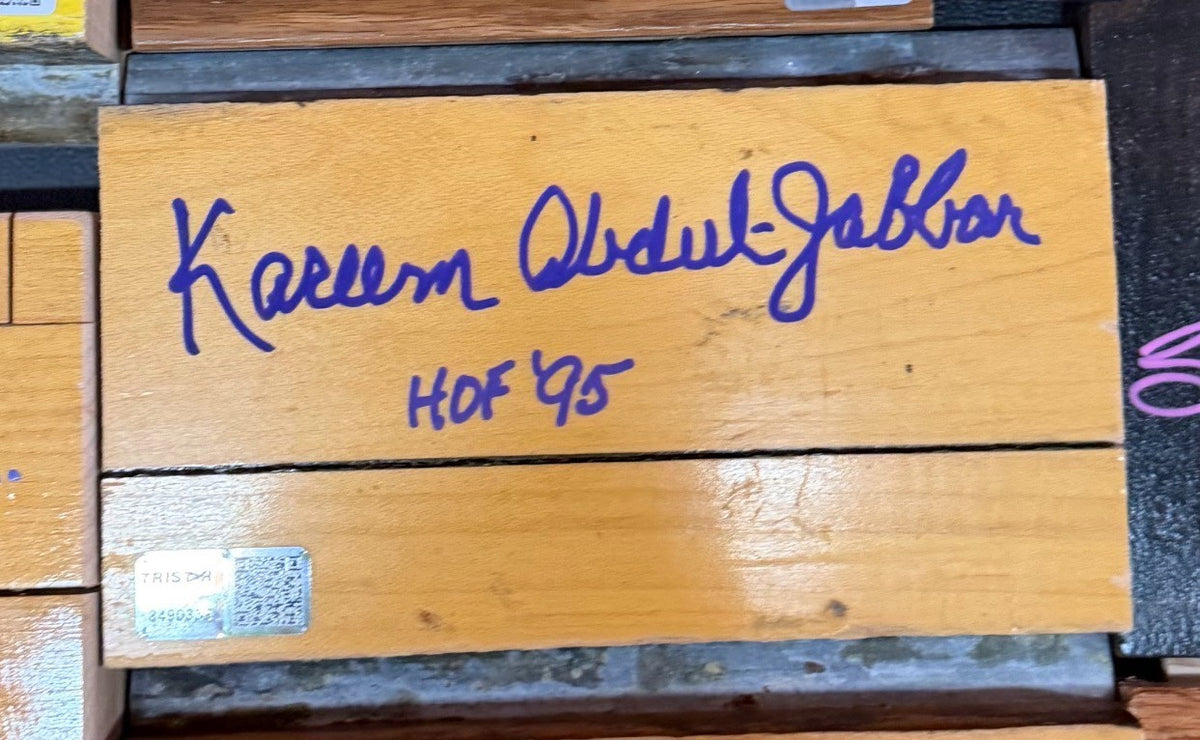 Kareem Abdul-Jabbar Signed Great Western Forum Game Used Floor Piece HOF 95