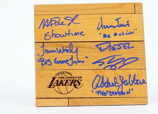 Lakers Legends Signed/Inscribed Floor Piece Magic-Kareem-Jerry West-Shaq-Worthy
