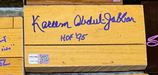 Kareem Abdul-Jabbar Signed Great Western Forum Game Used Floor Piece HOF 95