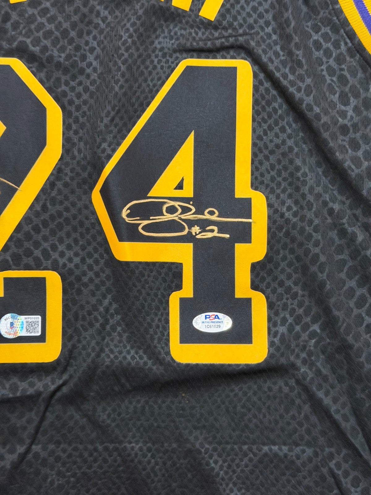 3 Kobe Bryant Lakers Jerseys Signed by Legends Magic Kareem Shaq West Baylor