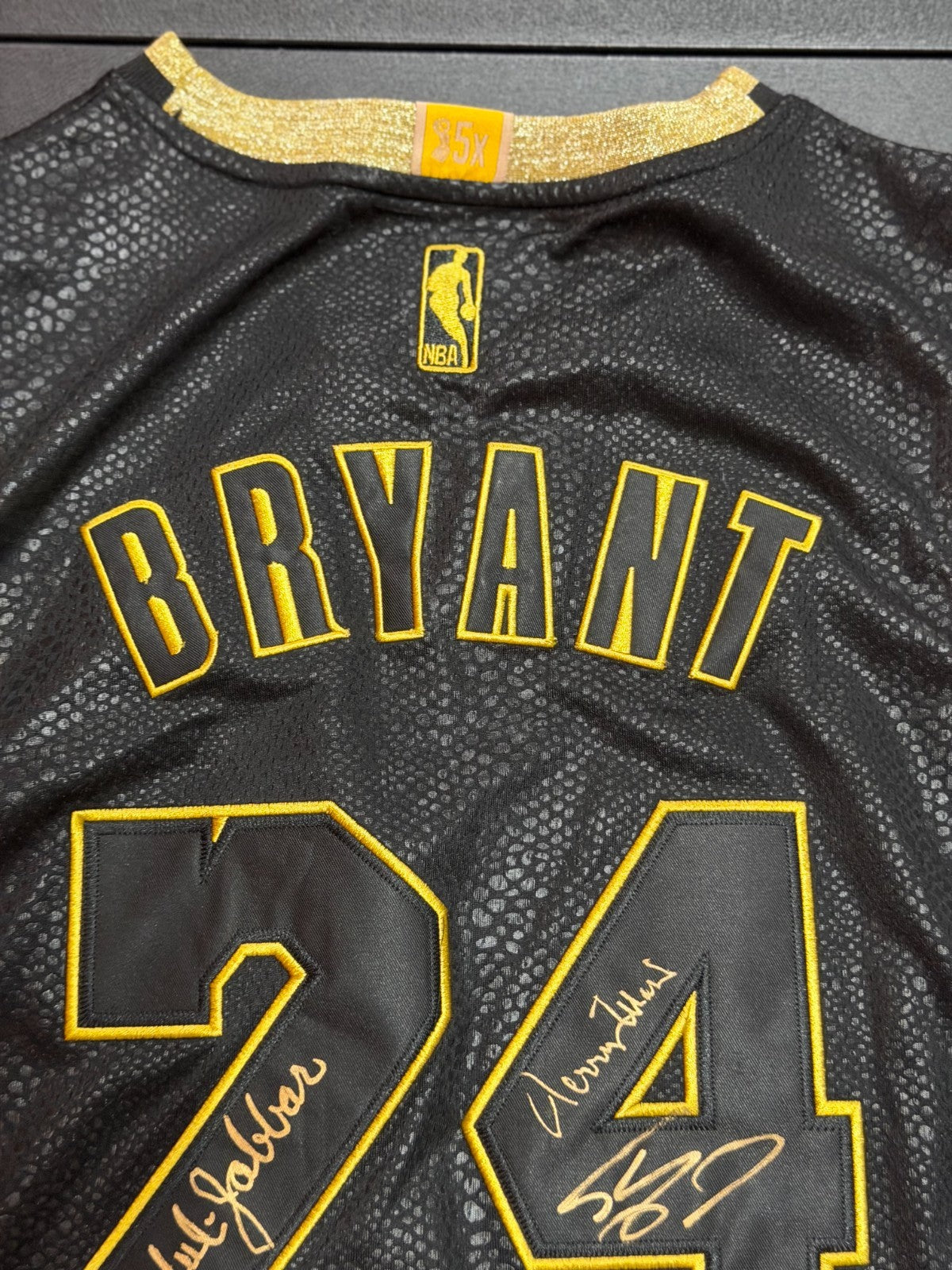 3 Kobe Bryant Lakers Jerseys Signed by Legends Magic Kareem Shaq West Baylor
