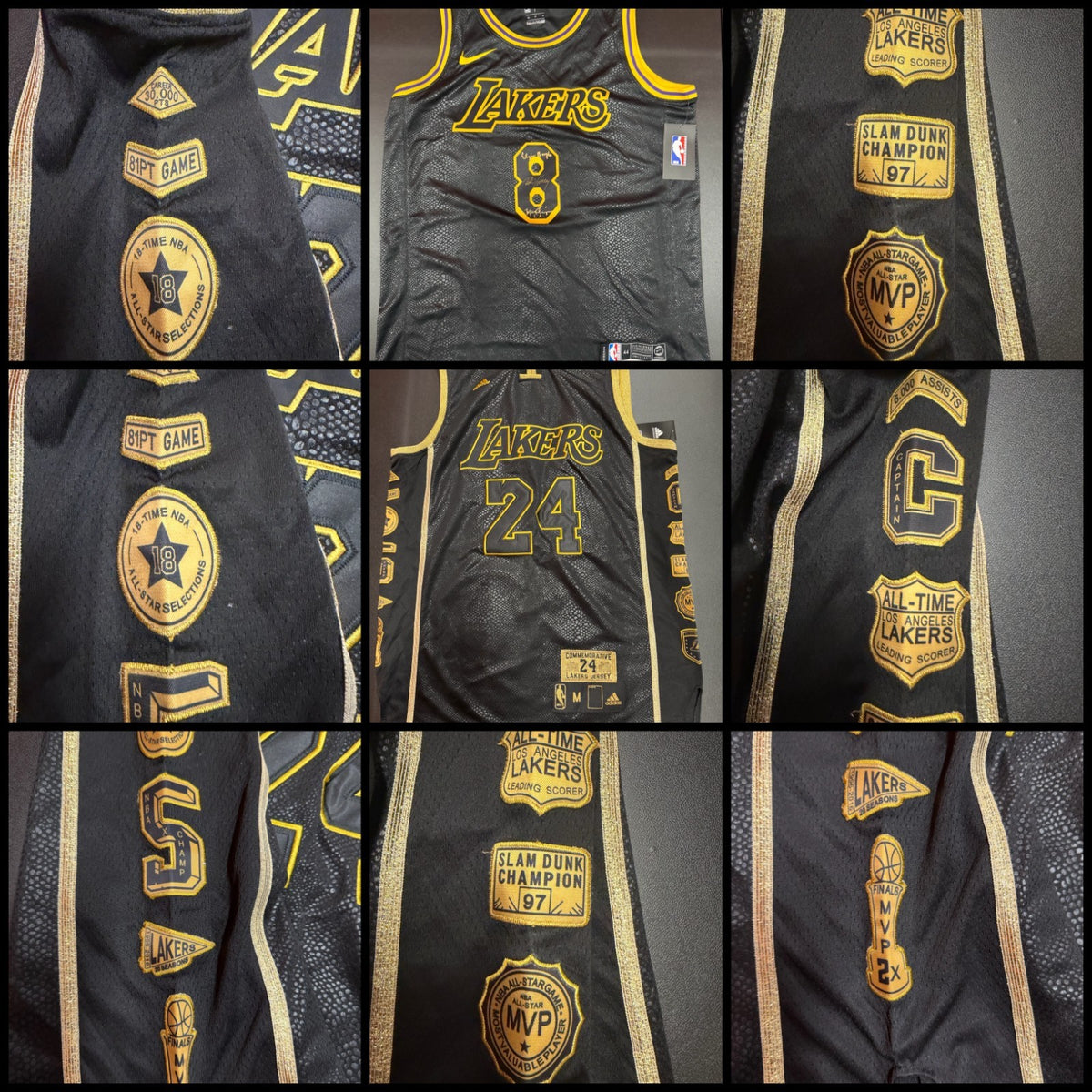 3 Kobe Bryant Lakers Jerseys Signed by Legends Magic Kareem Shaq West Baylor