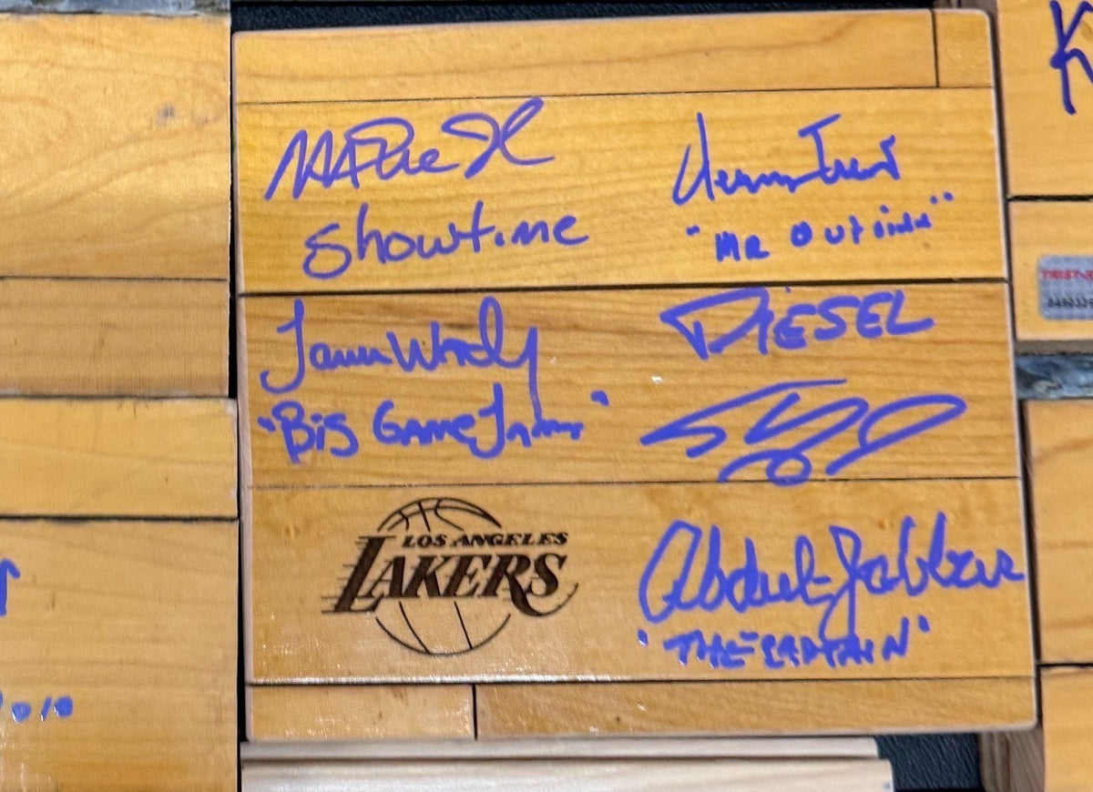 Lakers Legends Signed/Inscribed Floor Piece Magic-Kareem-Jerry West-Shaq-Worthy